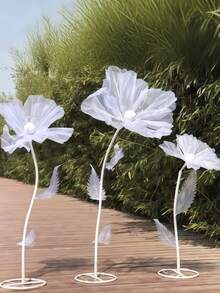 1pc Giant Silk Poppy Flower Bouquet, Wedding Aisle Decor, Home & Outdoor Decoration, Valentine's Day, Artificial Flower - White - View 3
