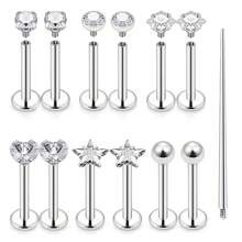 8 Stück / 13 Stück Liebe / Stern / Quadrat / Rund Form klare CZ Labret Lippen Ringe Nasenstecker Ohrringe aus Edelstahl für Helix Conch Knorpel Piercing Schmuck für Damen und Herren