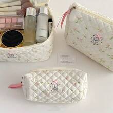 1 pieza / 2 piezas / 3 piezas Bolsa de cosméticos para mujer con estampado floral de dibujos animados, juego de bolsas de cosméticos, bolsa de almacenamiento de cosméticos de viaje multifuncional portátil, bolsa de almacenamiento de belleza con compartimentos, bolsa de aseo de viaje, para sombra de ojos, base, crema para los ojos, máscara, polvo suelto y artículos de tocador, adecuado para uso de maquillaje en fiestas, vacaciones y bodas