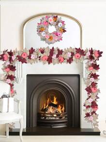 1 件 68.90 英寸仿真花酒红色和粉色枫叶、粉色南瓜、白葡萄、藤条感恩节挂饰房间、周年纪念婚礼生日、圣诞节墙壁拱形装饰家居装饰万圣节装饰房间装饰万圣节，假植物