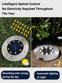 8-LED Solar Power Buried Stainless Steel Outdoor Waterproof Garden Landscape Path Lawn Lights - Black - View 11