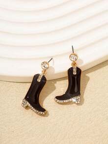 一对精致迷人的西部牛仔风格牛仔女孩魅力吊坠耳环，靴子镶嵌水钻和滴油耳环，波西米亚风格个性化设计耳环，适合女性聚会、派对、节日、旅行、礼品配饰、珠宝礼品