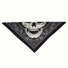 1pc Solid Color Bandana - Skull & Vintage Paisley Print Square Scarf, Black & White, Machine Washable, Unisex Motorcycle Riding Outdoor Fashion Accessory, Motorcycle Gear, Avant-Garde Fashion Piece, Exquisite Pattern Design, Halloween Skull Print Bandana Skull Paisley Pattern Polyester