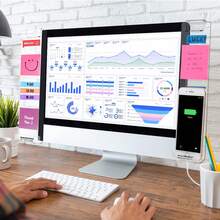 Office Desk Accessories: Monitor Stand, Notepad, Computer Message Board, Office Supplies, Unisex Computer Memo Holder With Functional Area, Home Office Essential,For School Supplies,Back To School - Transparent - View 2