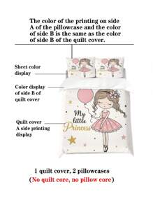 4 件我的小公主印花羽绒被套和枕套套装，带羽绒被套的床上用品套装，柔软顺滑的拉链设计，适用于客房、卧室、单人/双人床（包括 1 个羽绒被套 + 2 个枕套 + 1 张床单，不含被子或枕头）