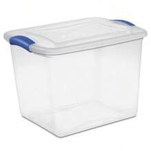 Small Storage Bin, 27 Quart Clear Plastic Storage Container With Latch Lid, Blue