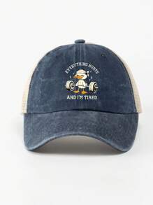 1 件举重鸭印花棒球帽，可爱时尚，适合大学生、教师、街头、旅行、派对、婚礼、万圣节、送给家人和朋友的礼物、父亲，有蓝色、绿色、黑色可选，男女通用，休闲，女士网帽 - 健身鴨子 - 查看 5