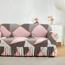 1PC Geometric Skirt Sofa Cover Elastic Living Room Sofa Protective Cover - 粉色 - 查看 7