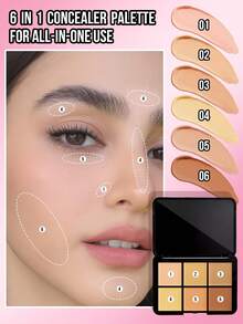 MISSLYN 1Pc SIX COLORS CONCEALER PALETTE, 6-Color Full Coverage Concealer & Color Corrector Palette With Brush, Face Concealer & Corrector, Party/Y2K/Daily, Soft Glam/Natural Glow/Long-Lasting, Concealer, Halloween Makeup - #01 - View 3