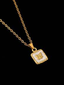 1 buc/set colier elegant vintage la modă, cu flori de trandafir și fluture, colorat, emailat, din oțel inoxidabil placat cu aur de 18K, cadou unic, excelent pentru el/ea
