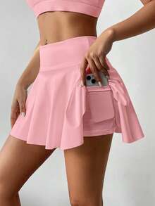 High Waist White Tennis Skort, 2 In 1 Anti-Flashing Golf/Badminton/Fitness Shorts Skirt With Pockets, Summer Sports Skirt Leggings For Yoga, Outdoor Running, New Women Clothing - Baby Pink - View 6