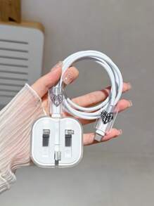 3 件套数据线充电器保护壳，TPU 软壳，英国插头 Apple 20W 快速充电器，彩色心形和字母图案，适合返校，兼容英国插头 Apple 20W 快速充电器数据线保护器充电器配件手机配件