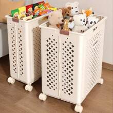 Minimalist White Foldable Laundry Basket, Large Capacity, Waterproof, Bathroom Storage Organizer. Silent Wheels, Smooth Rolling Casters. Soft Oatmeal Color