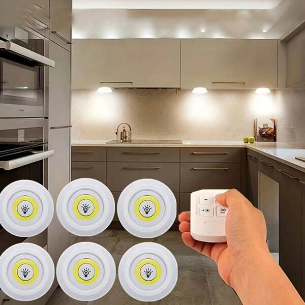 6 piezas/3 piezas/1 pieza Luces LED para armario con control remoto, con función de regulación de brillo y temporizador, adecuadas para gabinetes, armarios, cocina, baño, escaleras, pasillos, dormitorios, dormitorio