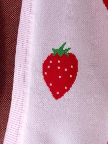 女童可爱草莓图案开衫毛衣，解扣中长款针织外套，适合日常、度假、春季、秋季、冬季 - 粉色 - 查看 5