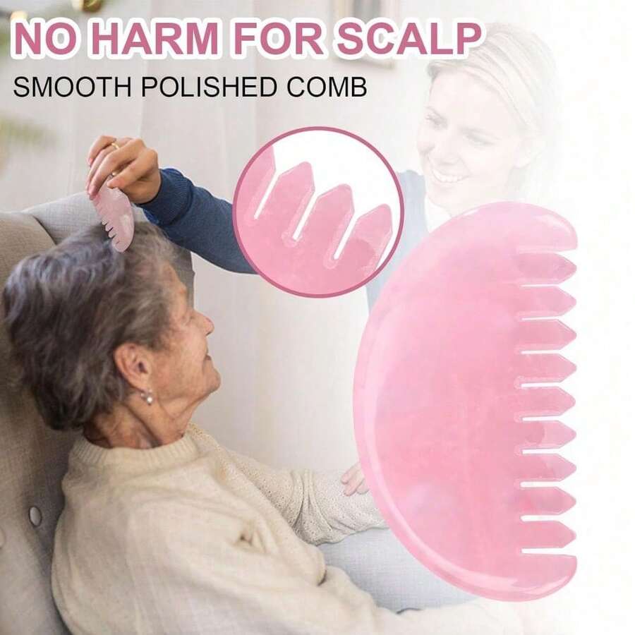 Gua Sha Comb For Women Head Scalp Massage Tool Hand Made Rose Quartz Comb Polished Round Tooth Point Massager Therapy Tool For Gift