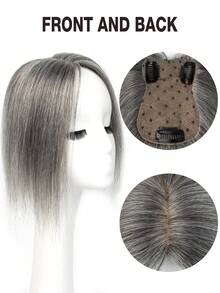 Postizo elegante hecho a mano para mujeres, de cabello humano real natural negro, con sistema de clip, ligero y sin costuras, para cabello ralo, cobertura de canas, estilo liso, para modificar la forma del rostro