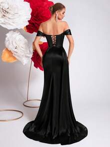 ADYCE Đầm dạ hội khoét vai, đầm maxi dài xòe rộng, eo cao, hở lưng, cổ yếm, đính đá lấp lánh, thắt lưng buộc eo, thích hợp cho các buổi tiệc, dạ hội và các dịp lễ kỷ niệm. - màu đen - Xem 2