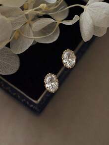 JOJELOO 一对复古椭圆形方晶锆石耳环，多功能珠宝礼物，适合女性、朋友或情侣生日 - 金色 - 查看 6