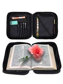 1pc Minimalist Bible Verse Cross Printed Book Tote Bag, With Handles Bible Storage Bag Multifunctional Large Capacity Organizer Bag For Daily Use - Black - View 4