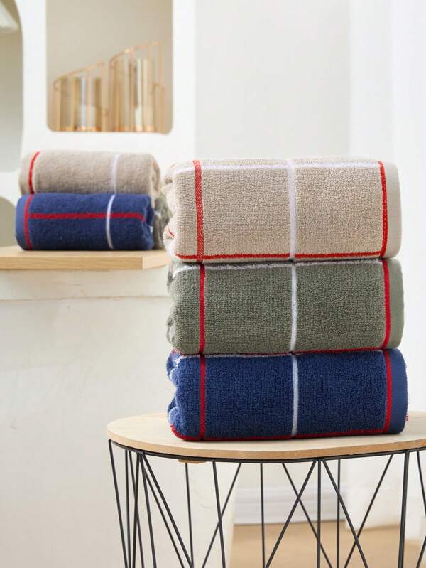 1pc Cotton Plaid Pattern Simple Bathroom Bath Towel, Soft Hand Towel, Thick And Absorbent, Suitable For Bathroom, Gym, Hotel, Beach - Great Everyday Essential And Perfect Gift For Home, Travel, Valentine's Day, Mother's Day