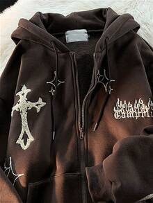 Vintage Cardigan Sweater Fun Print Oversize Couple Loose Hooded Sweater Autumn And Winter Coat Men