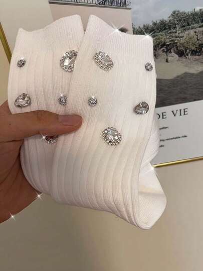 1/2/3/4 Pairs Glitter Decorated Ribbed Socks, Cute & Comfortable Mid-Calf Socks, Suitable For Women's Carnival Stockings And Knitwear/Women's Knee-High Socks, Sparkling Small Gift For Christmas, Family Surprise Gift For New Year, Essential For Girlfriend On Valentine's Day