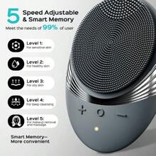 Facial Cleansing Brush Face Scrubber : Portable Silicone Waterproof Rechargeable Face Wash Brush 5 Cleansing Modes Electric Deep Cleaning For Men Women Oving Blackhead Exfoliating - 灰色 - 查看 3