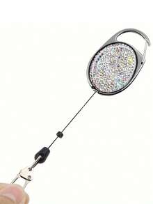 镶钻伸缩钥匙扣，闪亮配饰，轻松拉动，360°旋转，带腰带/登山扣，内置尼龙绳，钥匙圈，纽扣，工具取出器，创意登山扣钥匙扣，防摔防盗尼龙绳锁，户外攀岩登山扣吊坠，可挂在钥匙、名片、手机挂绳、背包上，母亲节礼物，生日纪念品 - 彩色 - 查看 3