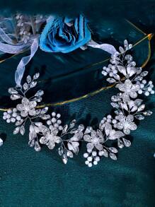 1件时尚百搭水晶仿珍珠新娘腰带，适合搭配婚纱、礼服、参加派对、节日聚会、日常穿着，也是情人节配饰。 - 銀色-白色歐根紗 - 查看 6