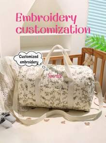 1pc Personalized Embroidered Floral Mommy Bag, Large Capacity Custom Embroidered Maternity Bag, Cute Cartoon Pattern Diaper Bag, Fashion Versatile Mommy Tote Bag For Outdoor, Multi-Functional Diaper & Bottle Shoulder Bag With Stroller Hook, Suitable For Daily Use, Can Be Given As A Gift To Family, Friends, New Moms