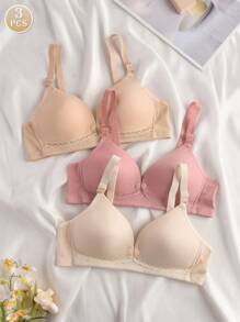 3 Pcs Wireless Front Closure Nursing Maternity Bras For Women, Multi-Color