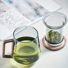 加厚茶饮杯，带独立杯盖和手柄。办公室玻璃水杯，茶水分离。防漏。