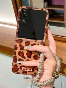 猎豹纹 1 件折叠屏幕锡箔豹纹软硅胶全包裹防震手机壳带腕带，款式可爱，因手机型号而异 - 卡其色 - 查看 7