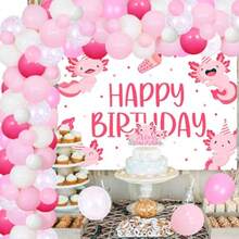 Axolotl Theme Birthday Party Dration Happy Birthday Backdrop Pink Balloon Garland Arch Kit Axolotl Theme Cake And Cupcaker Toppers For Boys  1st 2nd 3rd Birthday Party Dr Supplies - 粉色 - 查看 4