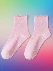 6 أزواج (توصيل عشوائي) بولكا دوت، جوارب كاحل نسائية مزينة بتطريز مكشكش، تناسب مريح، ضروري للربيع والصيف والتنقل اليومي في الخريف