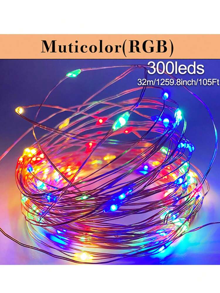 1pc 50/100/200/300LEDs Copper Wire Fairy Light Strings - USB Powered With Remote Control, 8 Lighting Modes, 7/12/22/32m Long, Perfect For Wedding, Party, Home, And Christmas Decorations - Yellow - View 13