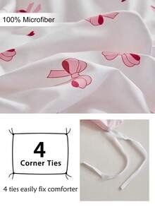 2/3pcs Pink Bow Pattern Print Polyester Duvet Cover Set, Reversible Cute Soft Breathable Kids Girls Bedding Set For Bedroom Dorms All Seasons Use, Back To School Comforter Cover Set, Zipper Closure, Machine Washable (1 Duvet Cover+ 1/2 Pillowcases) - Multicolor - View 8