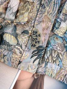 Vintage Embroidered Jacquard Motorcycle Jacket, Streetwear Vibe, Front Zipper Closure Pockets Spring - Blue - View 7