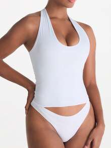 XLLAIS Áo hai dây hở lưng gợi cảm, áo tank top nữ cổ chữ U co giãn ôm sát thoải mái màu trắng mùa hè - trắng - Xem 5
