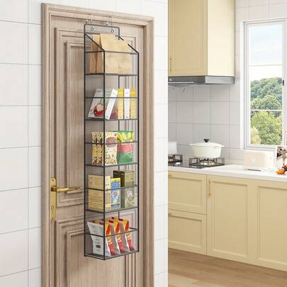 5-Tier Gray Over The Door Pantry Organizer With Clear Pockets - Space-Saving, Effortless Organization For Closets, Bedrooms & Bathrooms