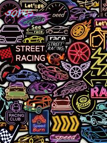 SCXXBSW 50pcs Neon Racing Stickers DIY Decoration Luggage Guitar Notebook Creative Fun Cartoon Waterproof Stickers - Multicolor - View 2