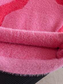 Girls' Street Style Bow Knit Sweater, Faux Fur Trim, Suitable For Casual Wear In Spring, Autumn And Winter