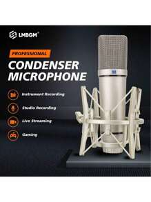 LMBGM U87 人声电容麦克风桌面悬挂式，适用于现场录音人声音乐工作室