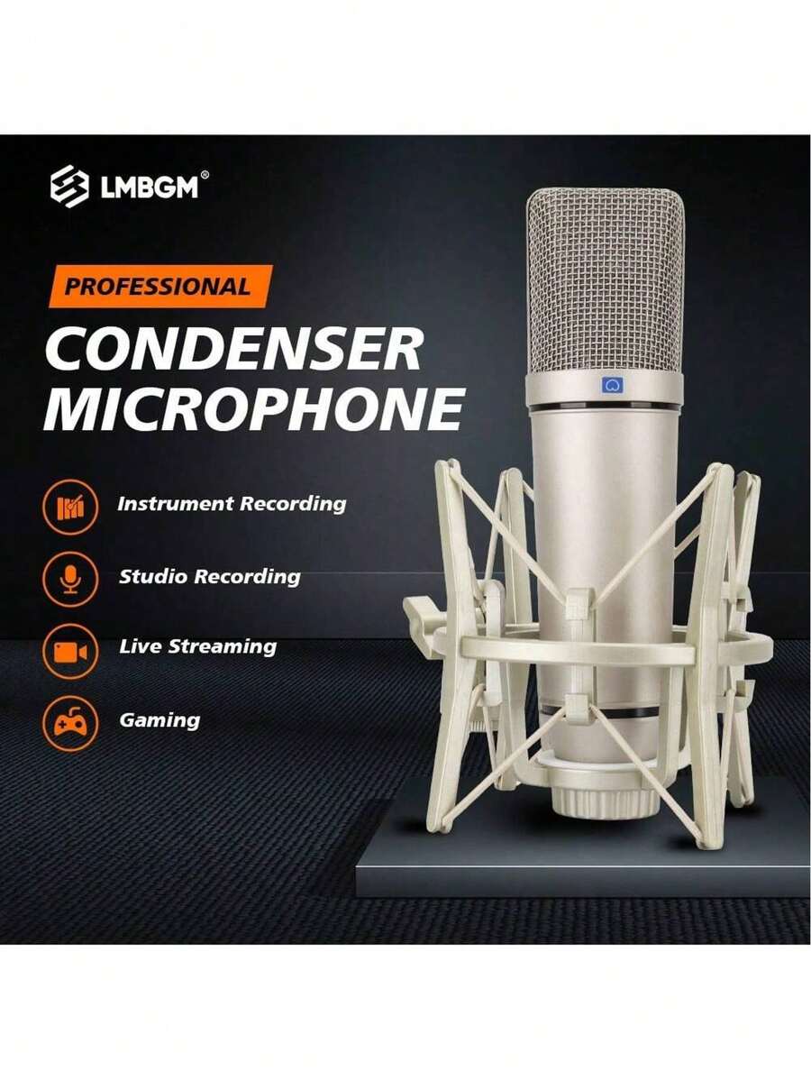 LMBGM U87 人声电容麦克风桌面悬挂式，适用于现场录音人声音乐工作室