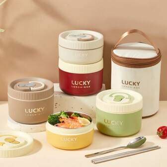 WORTHBUY 1 件便携式 304 不锈钢保温午餐盒，带可爱熊图案，冰箱和微波炉便当盒带手柄，密封防漏水果沙拉食品储存容器，热水加热午餐容器，适合学生和成人在厨房、学校、办公室、户外露营、野餐、旅行、返校使用