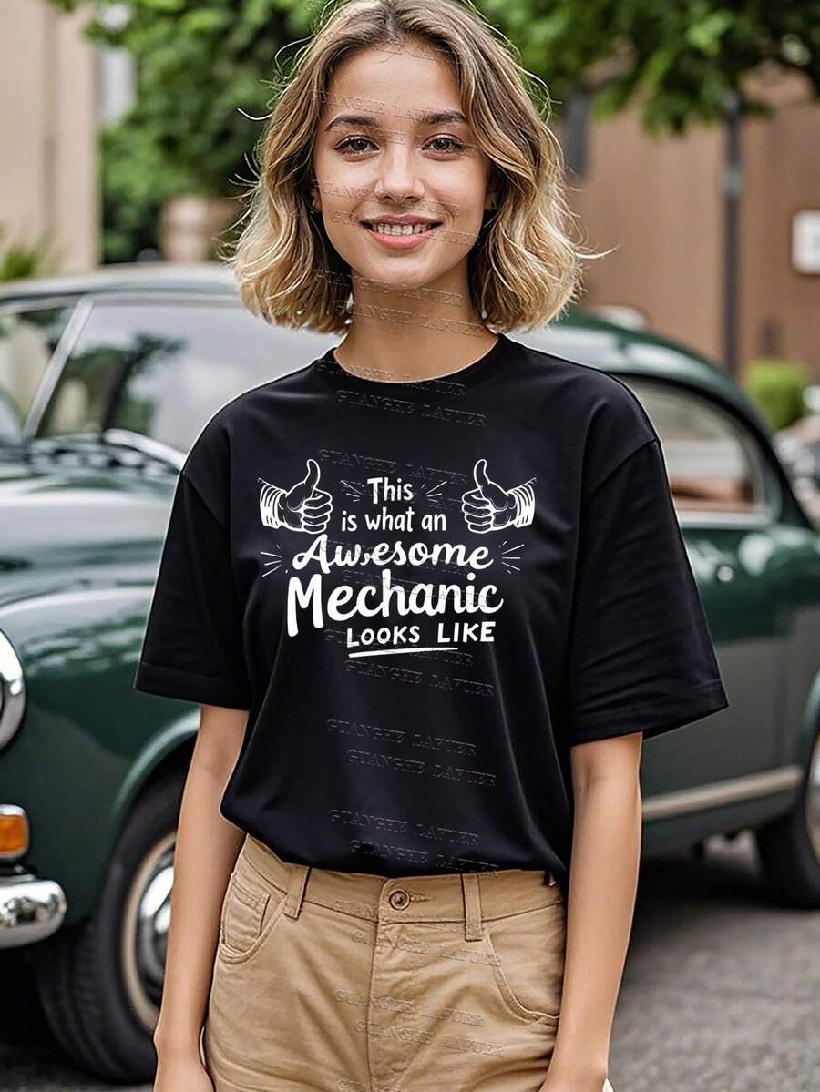 Tops de verano para mujer, camisas 100% algodón para mujer, regalos para el día de la madre para tallas S-2XL, regalos de cumpleaños para mujer, aspecto de mecánico, camiseta de mecánico, camiseta de mecánico diésel - Negro - Ver 1