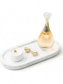 WORHE Natural Marble Vanity Tray Italy Oval Stone Trays For Candles Perfume, Decorative  Dish For Small Items, Countertop Storage Organizer For Home Bathroom Kitchen Matte Surface White (BH101) - White - View 8