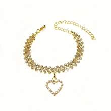 1pc Silver Rhombus Chain & Heart Pendant Anklet