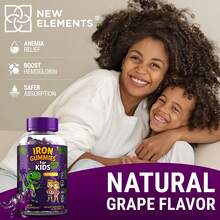 New Elements Iron Dinosaur Gummies For Kids With Vitamin C |   Sugar-Free, Vegan, Gluten-Free & Non-GMO |   Anemia Relief, Energy & Blood Health Support |   Grape Flavor, Pectin-Based For Optimal Healthtxpbjp1